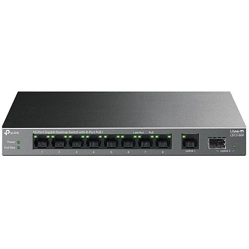 Комутатор TP-LINK LS1210GP  9xGE (8xPoE), 61 Вт, 1xSFP