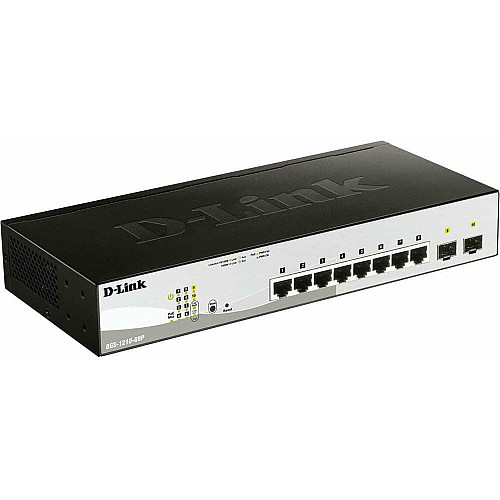 Комутатор D-Link DGS-1210-08P 8x1GE PoE, 2xSFP