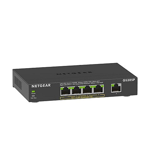 Коммутатор NETGEAR GS305P 5xGE (4xPoE), 63Вт, Неуправляемый