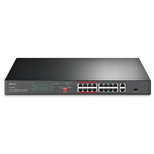 Комутатор TP-LINK TL-SL1218P 16xFE (16xPoE), 2xSFP, 150Вт, Некерований