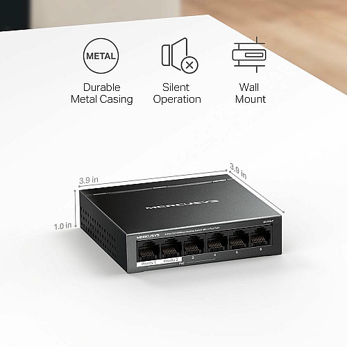 Комутатор MERCUSYS MS106LP 6xFE (4xPoE), 40Вт, Некерований