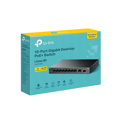 Комутатор TP-LINK LS1210GP  9xGE (8xPoE), 61 Вт, 1xSFP