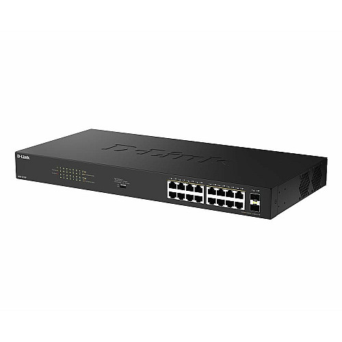 Коммутатор D-Link DGS-1018P 16x1GE PoE+, 240Вт, 30Вт/порт, Неуправляемый