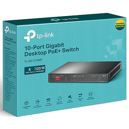 Комутатор TP-LINK TL-SG1210MP 10xGE (8xPoE), 1xSFP, 123Вт, Некерований