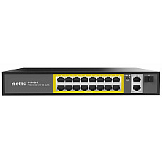 Комутатор Netis P116GH 16xFE PoE, 3xGE (2xUplink, 1xSFP), 240Вт, Некерований