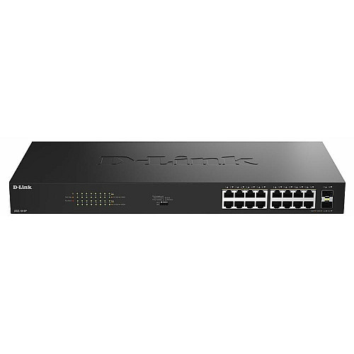 Коммутатор D-Link DGS-1018P 16x1GE PoE+, 240Вт, 30Вт/порт, Неуправляемый