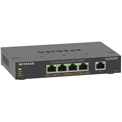 Коммутатор NETGEAR GS305EP 5xGE (4xPoE), 63Вт, WebSmart