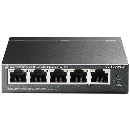 Комутатор TP-LINK TL-SG1005LP 5xGE (4xPoE), 40Вт, Некерований
