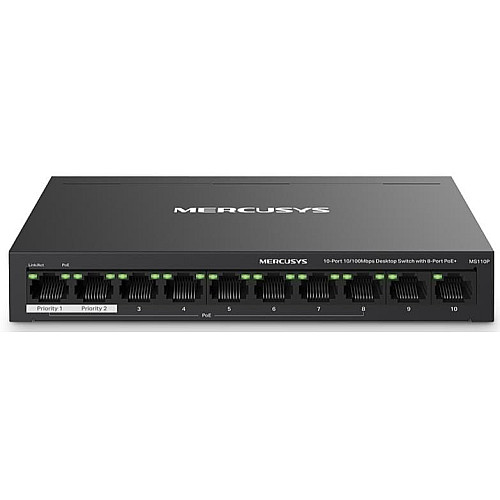 Коммутатор MERCUSYS MS110P 10xFE (8xPoE), 65Вт, Неуправляемый