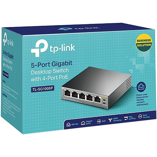 Комутатор TP-LINK TL-SG1005P 5xGE (4xPoE), 56Вт, Некерований