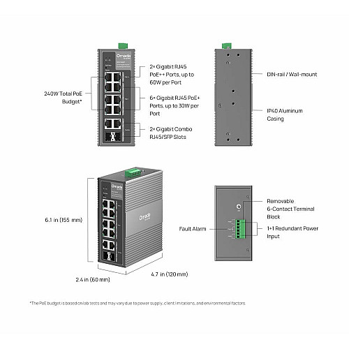 Промышленный коммутатор TP-LINK IES210GPP 8xGE (PoE), 120W, 2xGE/SFP, WebSmart