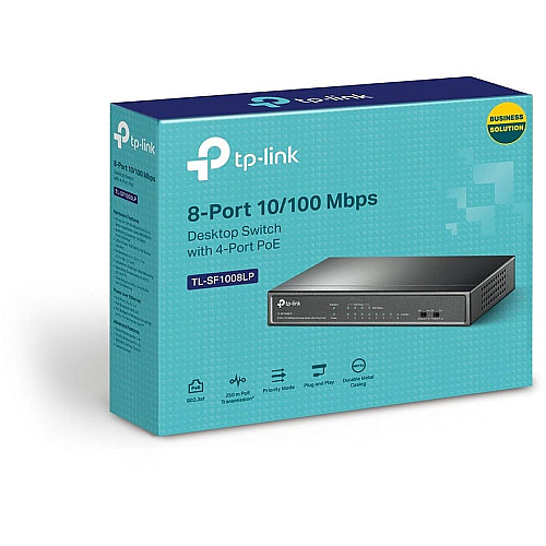 Коммутатор TP-LINK TL-SF1008LP, 8x1FE (4xPoE), 41Вт, Неуправляемый