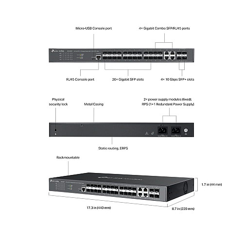Комутатор TP-LINK SG3428XF 24xSFP, 4xSFP+, Керований L2