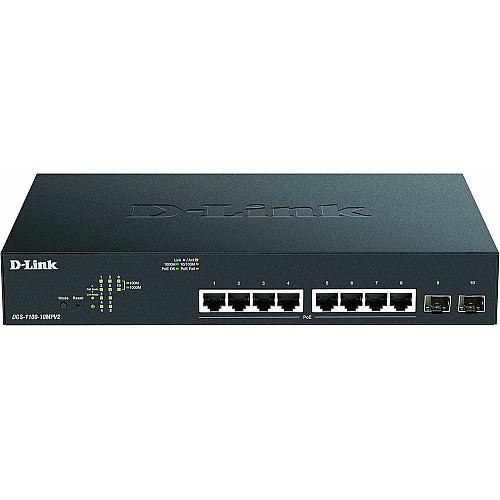 Комутатор D-Link DGS-1100-10MPV2 8xGE PoE 2xSFP, 130Вт, EasySmart