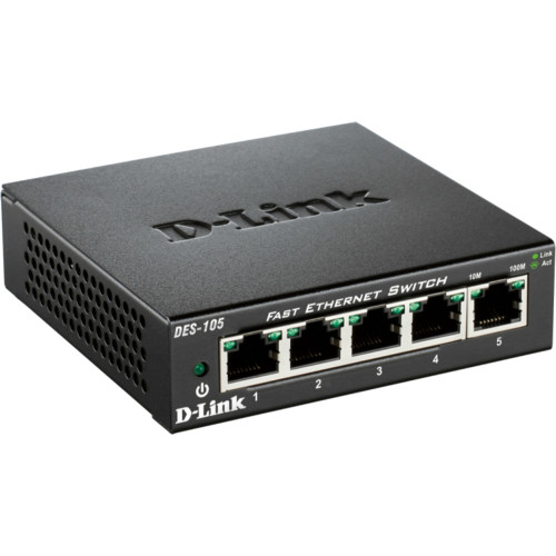 Комутатор D-Link DES-105/E 5xFE, Некерований, Метал