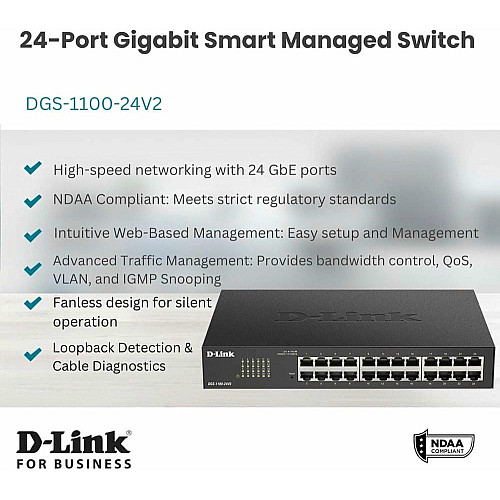 Комутатор D-Link DGS-1100-24V2 24xGE, EasySmart