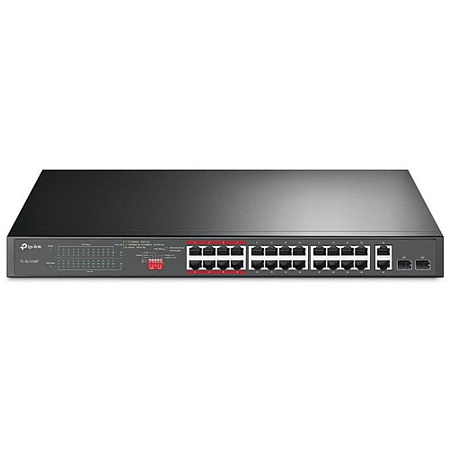 Комутатор TP-LINK TL-SL1226P 24xFE (24xPoE), 2xSFP, 250Вт, Некерований