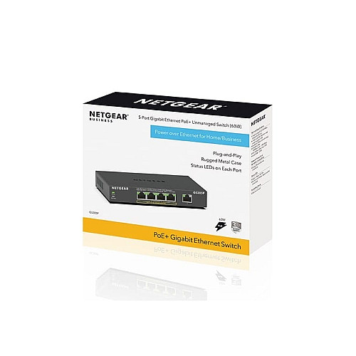 Коммутатор NETGEAR GS305P 5xGE (4xPoE), 63Вт, Неуправляемый
