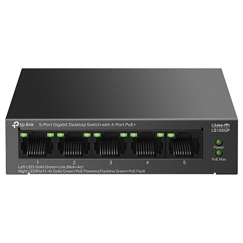 Комутатор TP-LINK LS105GP  5xGE (4xPoE), 65 Вт