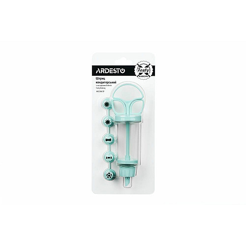 Шприц кондитерський з насадками ARDESTO Tasty baking, 19x6.5x4.5см, пластик, блакитний