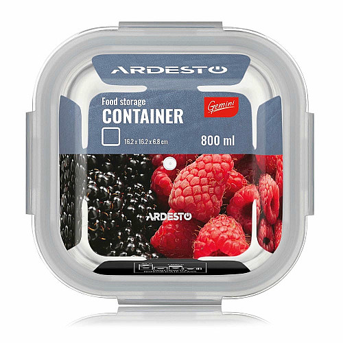 Контейнер для хранения пищевых продуктов ARDESTO Gemini 0.8л, боросиликатное стекло, пластик, квадратный, прозрачный