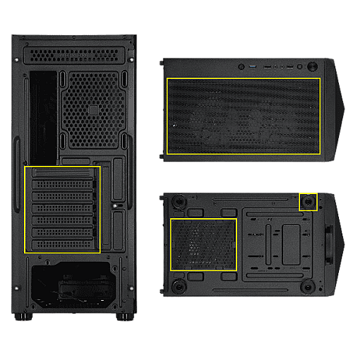 Корпус 2E GAMING Aruba G3313B, без БП 1xUSB3.0, 2xUSB2.0, 5x120мм ARGB, VGA 300мм, LCS ready, HUB, TG Side Panel, ATX, черный
