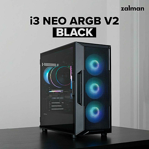 Корпус Zalman I3 Neo ARGB V2 без БП, 2xUSB3.0, 1x Type C, 4x120мм ARGB, VGA 355мм, LCS ready, TG Side Panel, ATX, черный