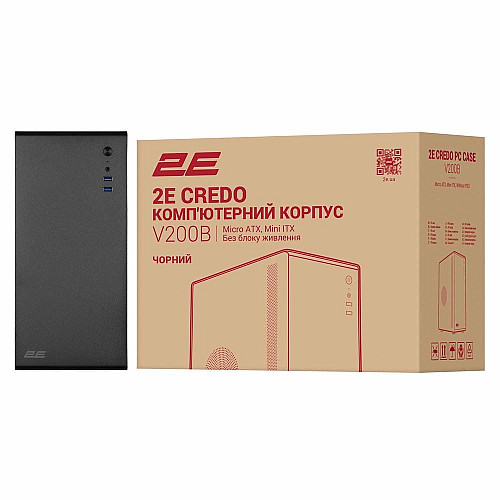 Корпус 2E Credo V200B без БЖ, 2xUSB3.0, 1x80мм, VGA 250мм, mATX, чорний