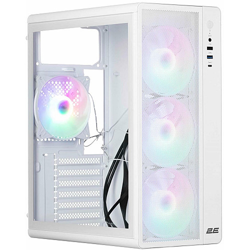 Корпус 2E GAMING Credo Plus V510W без БП, 1xUSB3.0, 1х USB 2.0, 1xUSB Type-C, 4x120мм RGB Rainbow, VGA 310мм, TG Side Panel, ATX, белый