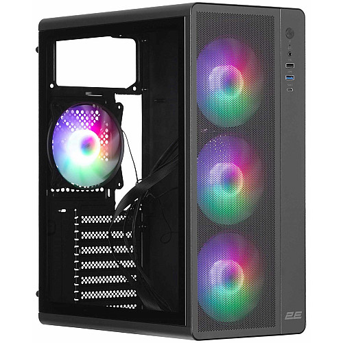 Корпус 2E GAMING Credo Plus V510B без БП, 1xUSB3.0, 1х USB 2.0, 1xUSB Type-C, 4x120мм RGB Rainbow, VGA 310мм, TG Side Panel, ATX, черный
