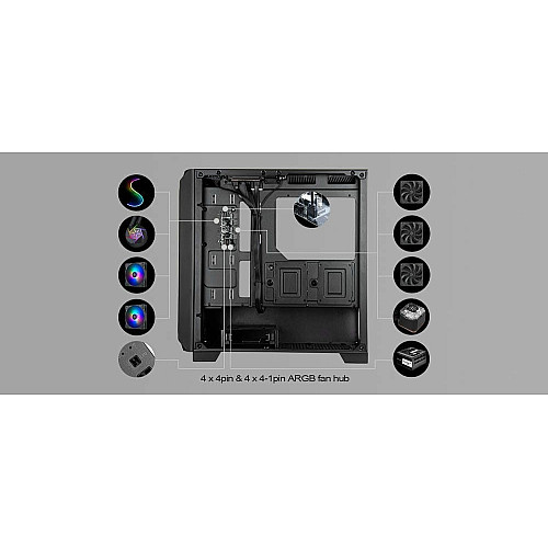 Корпус SilverStone Fara FA312Z-BG без БП, 2xUSB3.0, 2x140мм, ARGB VGA 365мм, LCS ready, TG Side Panel, mATX, черный