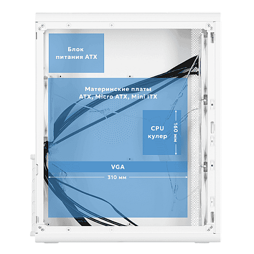Корпус 2E GAMING Credo Plus V510W без БП, 1xUSB3.0, 1х USB 2.0, 1xUSB Type-C, 4x120мм RGB Rainbow, VGA 310мм, TG Side Panel, ATX, белый