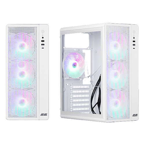 Корпус 2E GAMING Credo Plus V510W без БП, 1xUSB3.0, 1х USB 2.0, 1xUSB Type-C, 4x120мм RGB Rainbow, VGA 310мм, TG Side Panel, ATX, белый