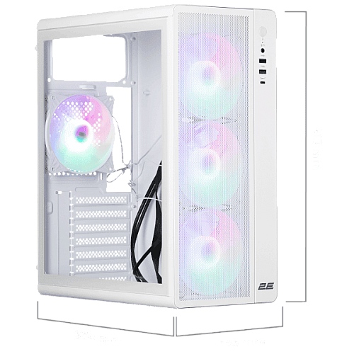 Корпус 2E GAMING Credo Plus V510W без БП, 1xUSB3.0, 1х USB 2.0, 1xUSB Type-C, 4x120мм RGB Rainbow, VGA 310мм, TG Side Panel, ATX, белый