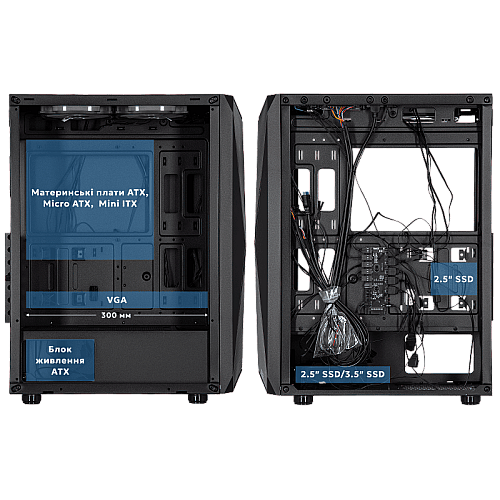 Корпус 2E GAMING Aruba G3313B, без БП 1xUSB3.0, 2xUSB2.0, 5x120мм ARGB, VGA 300мм, LCS ready, HUB, TG Side Panel, ATX, черный
