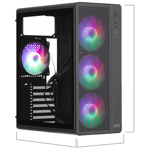 Корпус 2E GAMING Credo Plus V510B без БП, 1xUSB3.0, 1х USB 2.0, 1xUSB Type-C, 4x120мм RGB Rainbow, VGA 310мм, TG Side Panel, ATX, черный