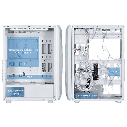 Корпус 2E GAMING Aruba G3313W, без БП 1xUSB3.0, 2xUSB2.0, 5x120мм ARGB, VGA 330мм, LCS ready, HUB, TG Side Panel, ATX, белый