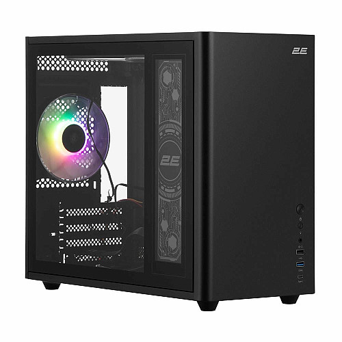 Корпус 2E Credo Plus V350BG без БП, 1xUSB3.0, 1х USB 2.0, 1xUSB Type-C, 3x120мм ARGB, VGA 350мм, LCS ready, контроллер с пультом, TG Side Panel, mATX, черный