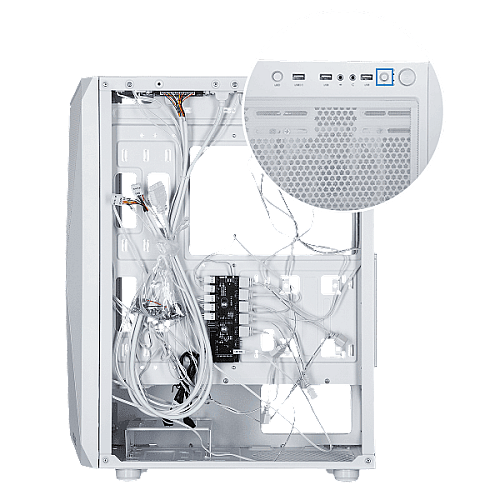 Корпус 2E GAMING Aruba G3313W, без БП 1xUSB3.0, 2xUSB2.0, 5x120мм ARGB, VGA 330мм, LCS ready, HUB, TG Side Panel, ATX, белый