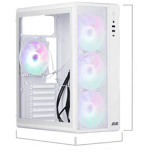 Корпус 2E GAMING Credo Plus V510W без БП, 1xUSB3.0, 1х USB 2.0, 1xUSB Type-C, 4x120мм RGB Rainbow, VGA 310мм, TG Side Panel, ATX, белый