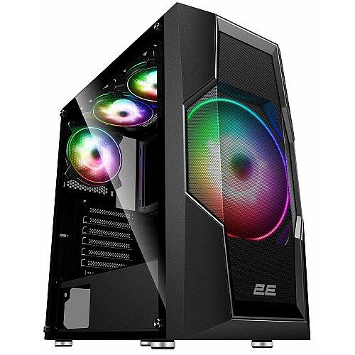 Корпус 2E GAMING Turbo G2057B без БП 2xUSB3.0, 1xUSB2.0, 1x200мм, ARGB, 3x120мм ARGB, VGA 345мм, LCS ready, HUB, TG Side Panel, ATX, черный