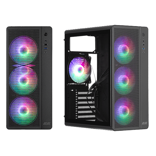 Корпус 2E GAMING Credo Plus V510B без БП, 1xUSB3.0, 1х USB 2.0, 1xUSB Type-C, 4x120мм RGB Rainbow, VGA 310мм, TG Side Panel, ATX, черный