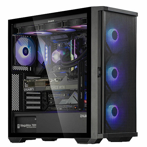 Корпус Zalman Z10 Plus без БП, 2xUSB3.0, 1xUSB Type-C, 3x140мм ARGB, 1x120мм ARGB, VGA 395мм, LCS ready, TG Side Panel, EATX, черный