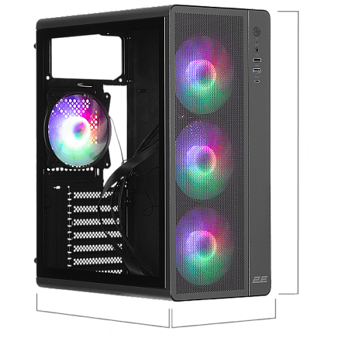 Корпус 2E GAMING Credo Plus V510B без БП, 1xUSB3.0, 1х USB 2.0, 1xUSB Type-C, 4x120мм RGB Rainbow, VGA 310мм, TG Side Panel, ATX, черный