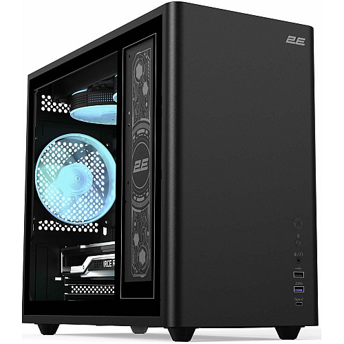 Корпус 2E Credo Plus V350BG без БП, 1xUSB3.0, 1х USB 2.0, 1xUSB Type-C, 3x120мм ARGB, VGA 350мм, LCS ready, контроллер с пультом, TG Side Panel, mATX, черный