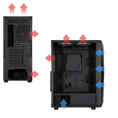 Корпус 2E GAMING Aruba G3313B, без БП 1xUSB3.0, 2xUSB2.0, 5x120мм ARGB, VGA 300мм, LCS ready, HUB, TG Side Panel, ATX, черный