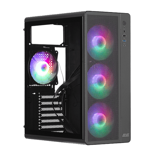 Корпус 2E GAMING Credo Plus V510B без БП, 1xUSB3.0, 1х USB 2.0, 1xUSB Type-C, 4x120мм RGB Rainbow, VGA 310мм, TG Side Panel, ATX, черный