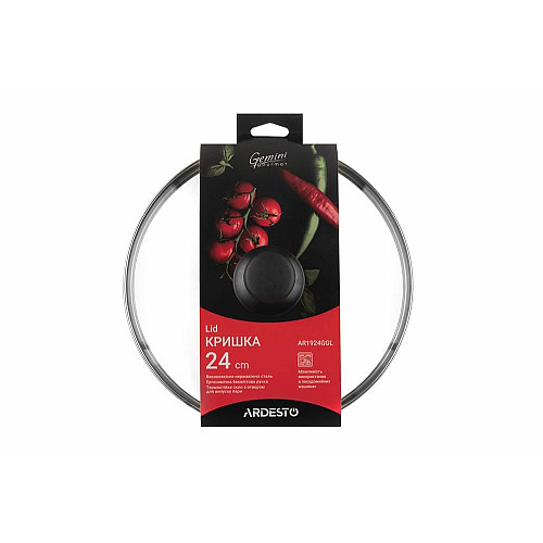 Кришка ARDESTO Gemini Gourmet, 24см, термостійке скло, нержавіюча сталь, бакеліт