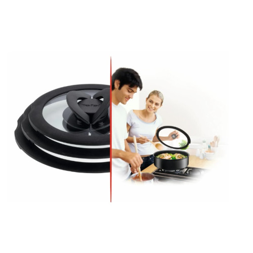 Кришка Tefal Ingenio 24см, скло, силікон, прозоро-чорний
