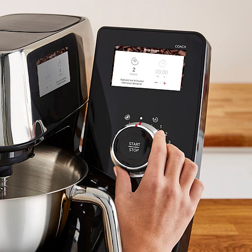 Кухонная машина Tefal I-Coach Touch, 1200Вт, чаша-металл, корпус-металл+пластик, дисплей, насадок-3, подкл. к смартфону, черный